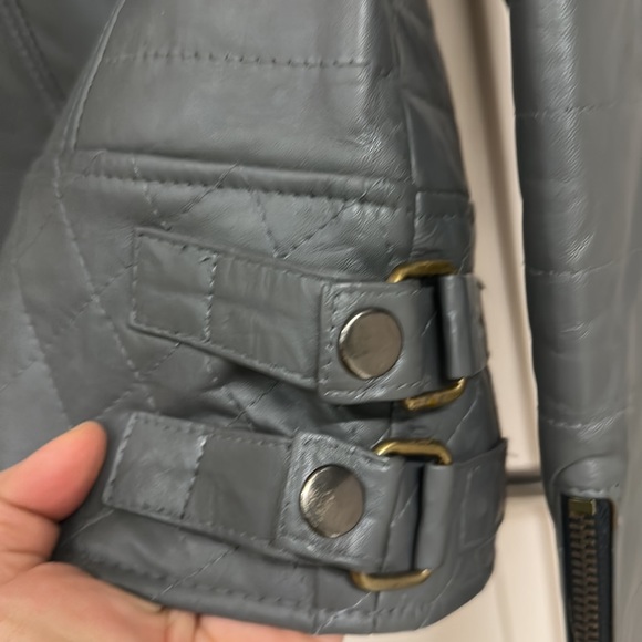 NWT Calf Leather Biker Jacket Dark Grey with Hot Pink stain lining! Size L! - Picture 8 of 12